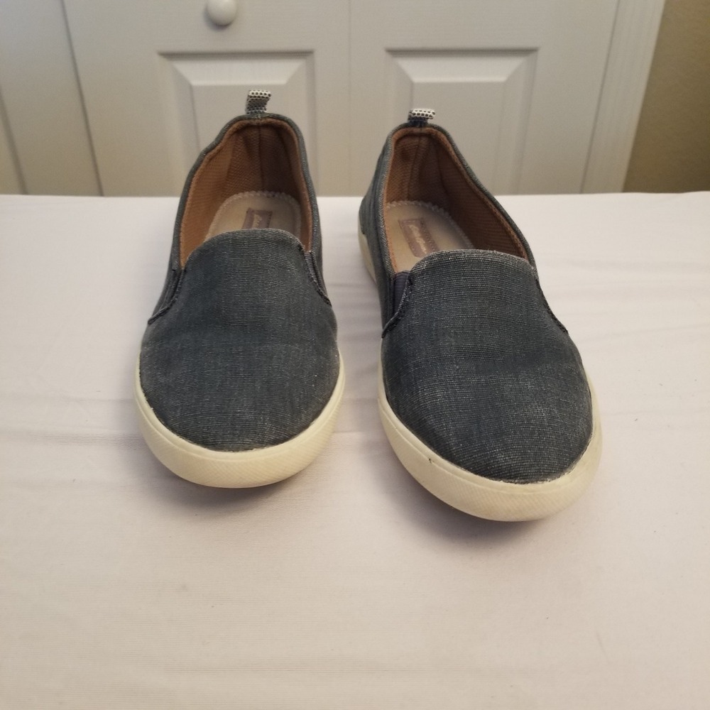 Eddie Bauer Womens Blue Denim Canvas Slip On Sneakers Casual Shoes Flats Size7.5